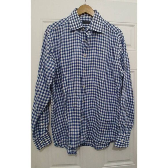 Suitsupply mens size 16 blue white gingham 100% linen button down shirt - Picture 2 of 7